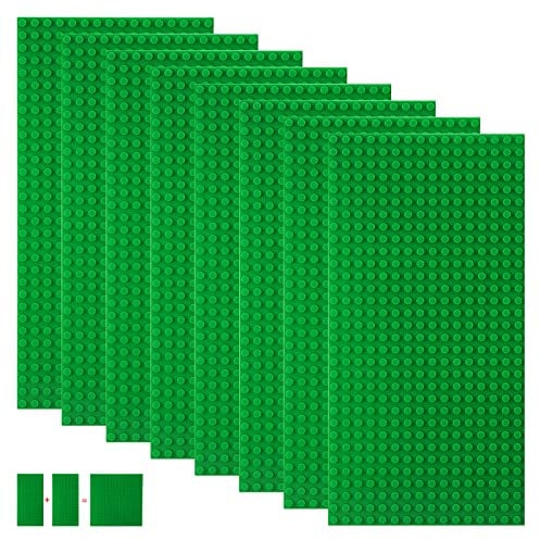 shineFinder 8 base Plates Compatible with Lego, Baseplate 5x10 with 16 x 32 stud board (Green)