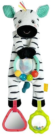 Fehn Spielzeug Baby Bean Bag Zebra - Motorikspielzeug mit Perlenring - Spieltier mit Greif Elementen - Kinderbett Babyspielzeug zum Greifen & Fühlen - Kuscheltier für Babys & Kleinkinder ab 0+ Monaten