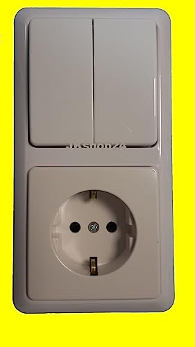 Funkwandsender/Unterputz-Steckdosen-Set: 2-Kanal-Funk-Wandsender Intertechno ITW-852 + Unterputz-Schutzkontakt-Steckdose + Doppel-Abdeckrahmen, weiß, IT-SET-61