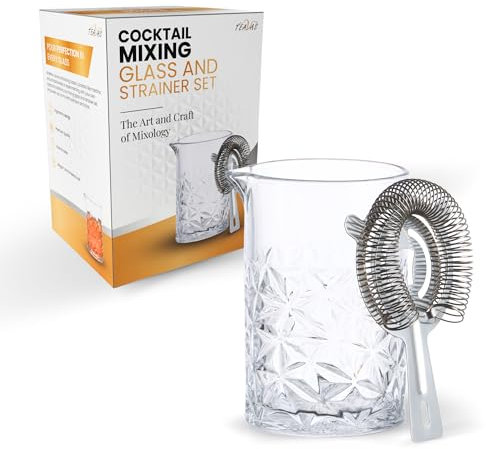 TEAVAS Cocktail Mixing Glass Set with Hawthorne Strainer - Mixology Pitcher for Stirrer Cocktails - Valentine's for Bartenders & Home Bars