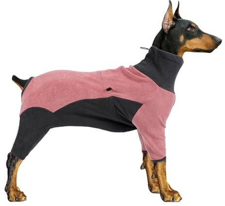 Pinellia Winter Dog Coat, Warm Fleece Jacket, Windproof Pullover Bodysuit, Fullbody Dog Pajamas Onesie - Cold Weather Clothes (Large, Pink)