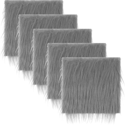 5 Stück Kunstfell Meterware Grau Pelzstoff 25,4 x 25,4 cm Kunstpelzstoff Quadratisch Zotteliger Pelz Stoffaufnäher Grau Pelz Handwerk Stuhlbezug Polsterun Kostüm Sew Gnome Weihnachtsschmuck Halloween