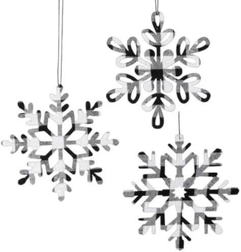 The Bridge Collection 15,2 cm weiße Büffelkarierte Schneeflocken-Ornamente – Set von 3 – Zuhause für die Feiertage – Buffalo Plaid Weihnachtsdekoration – Plaid Ornamente für Weihnachtsbaum –