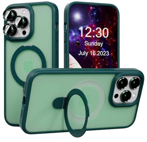 AKABEILA Coque pour iPhone 14 Pro avec 3 Protections Objectif Appareil Photo Étui Mat Givré Chargement sans Fil Housse Anneau Magnétique avec Support 6.1 Pouces