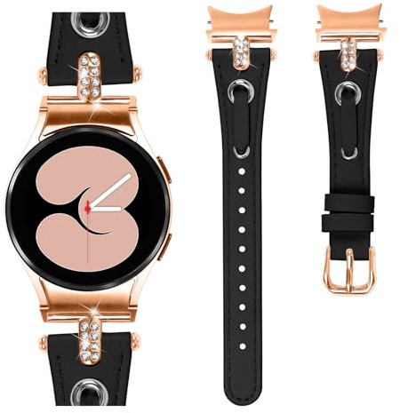 DEALELE Kompatibel mit Samsung Galaxy Watch 6/6 Classic / 5/5 Pro / 4/4 Classic / 3 41mm / Active 2, 20mm Glitzer Diamond Leder Ersatz Armband für Huawei GT2 / GT3 42mm