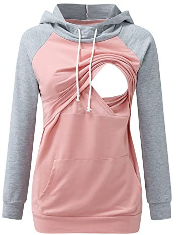 Schwangere Umstandsmode Oberteil,Stillanzug Mutterschaft Punktdruck Stillpullover Stilloberteil Umstandsmode Hoodie Sweatshirt zum Stillen mit O-Ausschnitt Schwangere Umstandsmode Hoodie