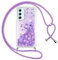 Vauki Cover per Samsung Galaxy A35 5G con Cordino, Trasparente Glitter Liquido Antiurto Brillantini Tracolla Custodia, Silicone Bumper Laccio Sabbie Donna Protettivo Case per Samsung A35, Viola