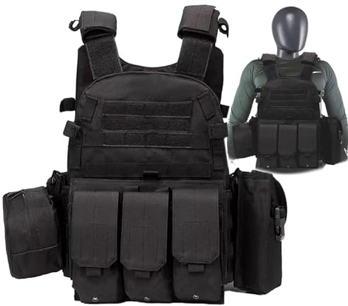 STORM FOCUS Tactical Vest for Men and Military Vest - Black Airsoft Tactical Vest Plate Carrier - Airsoft Plate Carrier Adjustable Modular Paintball Vest-Fit Adult Outdoor Cosplay, 黑色, One size