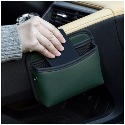 Qirc PU Leather Car Side Pocket Organizer, Universal Car Pocket Pouch Cell Phone Holder for Car, Car Seat Gap Filler Storage Accessories Organizer for Car Door, Console (Green)