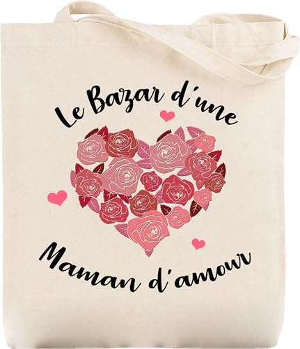 Tote Bag Femme - Cadeau Maman Le Bazar d'une Maman d'amour pour la fete des meres - Sac Tissu - Sac en Toile Femme - Canvas Sac Tote Bag - sac de course - sac caba