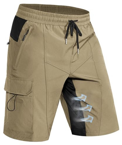 Hiauspor Shorts Herren Kurze Hose Sommer Stretch Leichte Cargo mit 5 Taschen Männer Arbeitshosen Cargohose Herren kurz Wanderhose MTB Hose Radhose Chino Bermuda Fahrrad Radlerhose (Khaki020,L)
