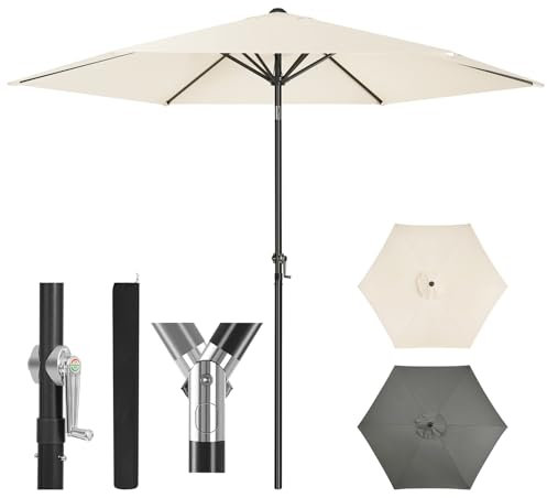 WOLTU Parasol de Jardin, 300cm, Parasol Inclinable avec Manivelle, Parasol Hexagonal pour Jardin/Balcon/Terrasse/Plage/Marché, Tissu Anti-UV 180g/m², Beige