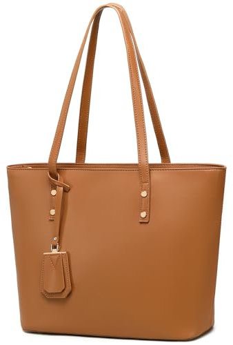 MORGLOVE Damen Handtaschen Weiches Leder Große Tote Taschen Große Kapazität Damen Schule Arbeit Taschen mit Reißverschluss, braun, modisch