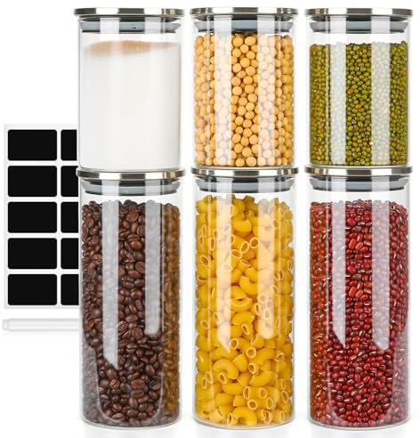 Avmvnvc Tarros de Cristal con Tapa, 6PCS Botes Cocina, Botes de Cristal con Tapa, Botes Hermeticos Cristal, Botes Cristal Cocina Almacenaje para Pasta y Legumbres (930ml×3 + 530ml×3)