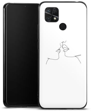 DeinDesign Silikon Hülle kompatibel mit Xiaomi Redmi 10C Case schwarz Handyhülle Kussmund Line Art Liebe