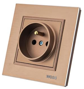 Prise murale encastrable,Prises electriques Standard,Prise murale d'intérieur 250V AC 16A,Prise de terre steckdose française Couleurs de cuivre Aluminium Panneau Brossé,FL-06
