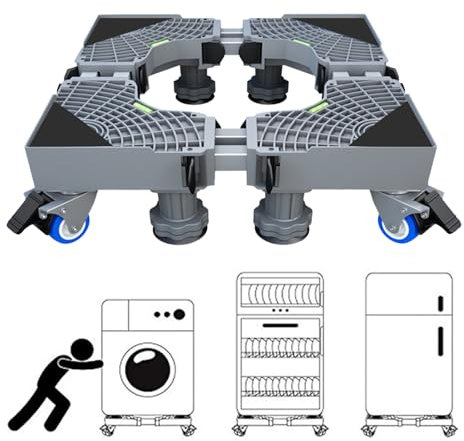 Base per Lavatrice,Carrello Lavatrice con 4 ruote + 8 piedi, Frigorifero e Asciugatrici, Antivibrazione Supporto Lavatrice Asciugatrice e Frigorifero Carrello Cucina, Larghezza 41 a 66 cm