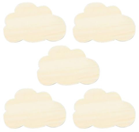 WMUVAZA Holzwolken, 5 Stück Wanddeko Wolkenform, Holzscheiben für Schlafzimmer oder Tür Dekoration