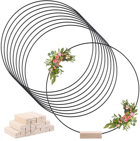 MUNGHOK 10 Stück 30cm Metallringe zum Basteln Schwarz, Metall Dekoring mit Fuß, Schwarz Drahtringe Metallring Deko zum Hängen für Blumenkranz, Floristik, Handwerk, Hochzeitskranzdekor