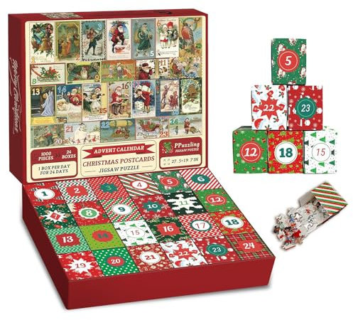 Advent Calendar 2024 Christmas Jigsaw Puzzles, Afenau 1000pcs Jigsaw Advent Calendar, New Individual Packs Christmas Advent Calendar Jigsaw Puzzle, 24 Boxes Advent Calendar Puzzle for Kids Adult