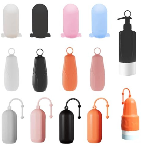 Lot de 12 housses de bouteille en silicone anti-fuite - Pour toilette - Réutilisables - Pour shampoings et gels douche, multicolore