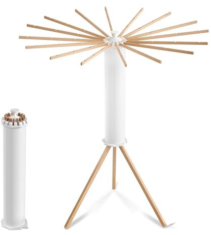 FIVMEN Tendedero plegable para ahorrar espacio, portátil, con trípode y 16 barras para secar ropa, alta capacidad, ventilador de ropa para balcón, cuarto de lavandería, baño, madera