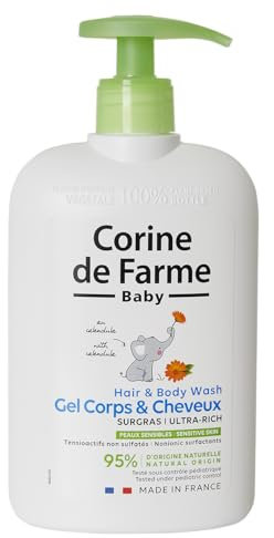 Corine de Farme - Gel Lavant Surgras Bébé au Calendula - Corps et Cheveux - Hypoallergénique, Peaux Sensibles - Fabrication 100% Française - 500ml