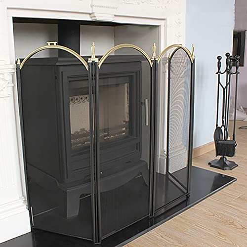 Moderner 4-teiliger Funkenschutz, 130 cm breit, Metall-Kamin-Trennwand für Holzverbrennung/Holzkohle-Feuerofen-Vorhang mit modernem Design