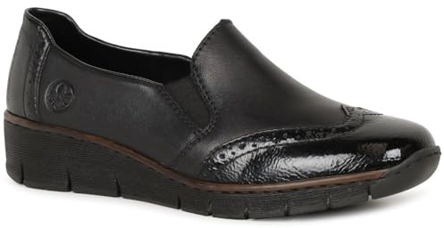 Rieker Ladies Brogue Detailed Slip On Smart Shoes 53776-00 - Black Leather - UK Size 5 - EU Size 38 - US Size 7