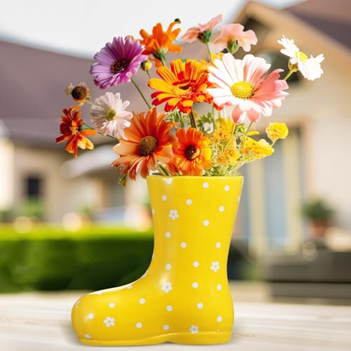 RimCereal Rain Boot Vase Ceramic Rain Boot Planter Fall Flower Vase 7.87 Inch Mini Fall Rainboot Shape Pot Planter Flowers Decoration for Thanksgiving Home Room Office Farmhouses Decor