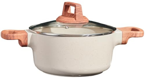 Nonstick Saucepan with Lid 20cm, 2.7 Quart Small Sauce Pan with Double Handles, Soup Pot Stock Pot with Lid, Non Stick Stew Pot Cooking Pot Cookware PFOA Free (Beige, 20CM)