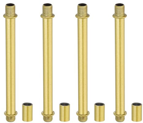 PATIKIL Kit De De Lampe Droites, 4 Ensembles M10 En Acier Au Carbone 100mm (3.94) De Longueur Avec Écrous De Raccordement Et Manchon De Connexion Pour Lampes De Table Et Lustres, Ton Or
