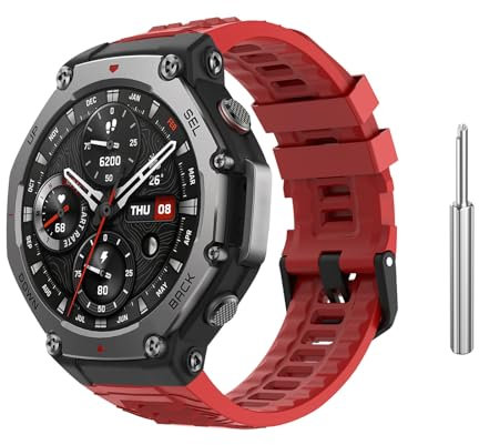 Astorgos Bracelet de Sport Compatible avec Amazfit T-Rex 3 Smartwatch, Bracelet de Remplacement en Silicone Souple avec Tournevis pour Hommes Femmes, Rouge