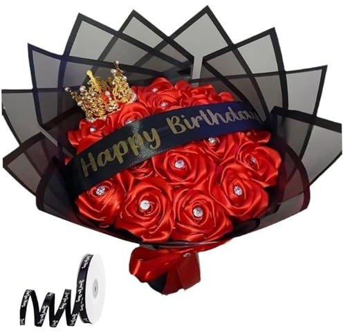 Jeorywoet Rose Glitter, Bouquet di Rose Glitter, 16 Rami lucenti Fiori Artificiali Bouquet, Rose finte Decorative Fai -da -Te con Gambo, Nastri avvolgenti e Carta Avvolgente per l'anniversario