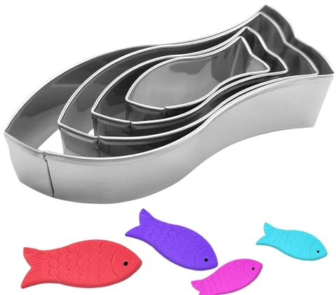 Formine per biscotti a di pesce, 4 pezzi, in acciaio inox, forme , stampi per biscotti in acciaio inox per la cottura