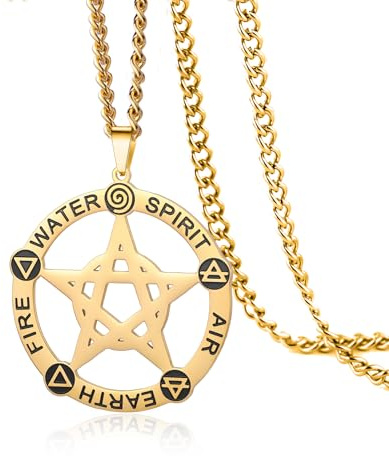 VASSAGO Pentagramm-Halskette für Männer Frauen Edelstahl Pentagramm-Anhänger mit Alchemie-Symbol Pagan Wiccan Amulett Energie-Schmuck