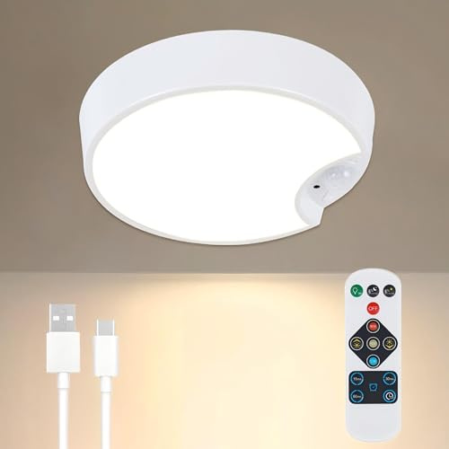 DJBoomy Rechargeable Motion Sensor Ceiling Light: Indoor LED Wireless Ceiling Light with Remote - Cordless Motion Activated Ceiling Lamp with Timer for Closet Hallway Bedroom (Rechargeable)