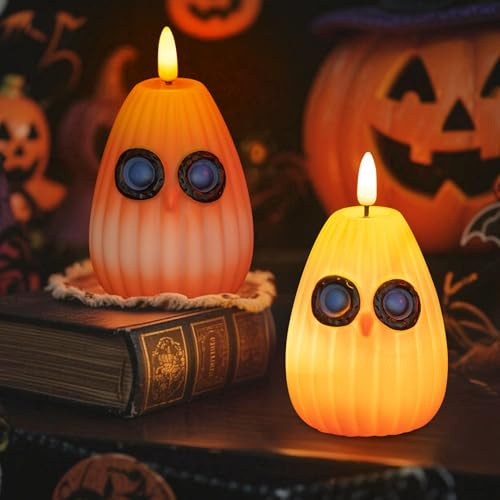 Recitem Flammenlose Kerze 2 Stück LED Eule Nachtlicht Mit Timer Batteriebetriebene Atmosphärendekoration Für Heim Herbst Halloween Beleuchtung (A)