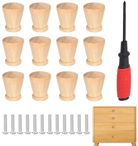LuxStellar 12 Stück Möbelknöpfe Holz - Elegante Holzgriffe für Kommode, Runde Holzknauf, Schrankknöpfe Mit Schrauben für Möbel, Holzknöpfe für Kommode