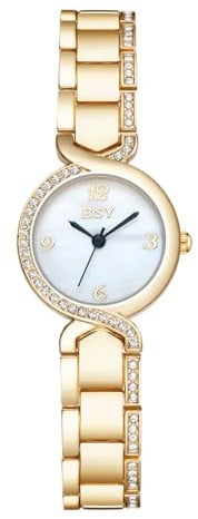 BOSHIYA Uhren Frauen mit goldenem Edelstahl Luxus Damenuhr mit kleinen Schriften Diamant Uhren für Frauen wasserdicht Elegantes Kleid Quarz Analoge Damen Armbanduhren