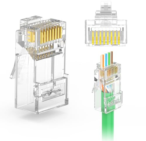 LEENUE 100 Unidades RJ45 Conector CAT 6 Pass Through, 1Gbit/s 250MHz | Dorado Conectores RJ45 para cable de instalación Cat 6/5E, compatible con cables de instalación 23-26AWG, compatible con PoE