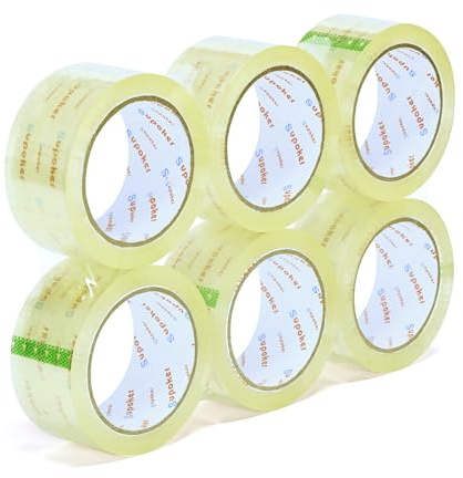 Supoker Paketklebeband Transparent, Geräuscharmes Paketklebeband Verpackungsband Transparent Verpackungsband zum Verpacken von Paketen und Versandschachteln (Transparent, 60m 48mm 6 Stück)