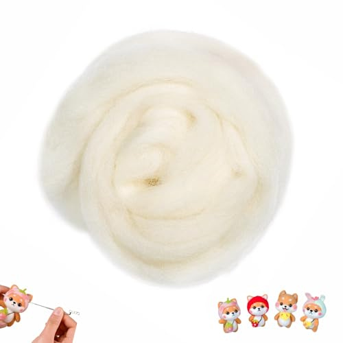 Filzwolle 100g Weiß Kammzug Trockenfilzen & Nassfilzen Fein Nadelfilz Wolle | für Starter DIY Handwerk Stricken Spinnen Textile Kreativarbeiten
