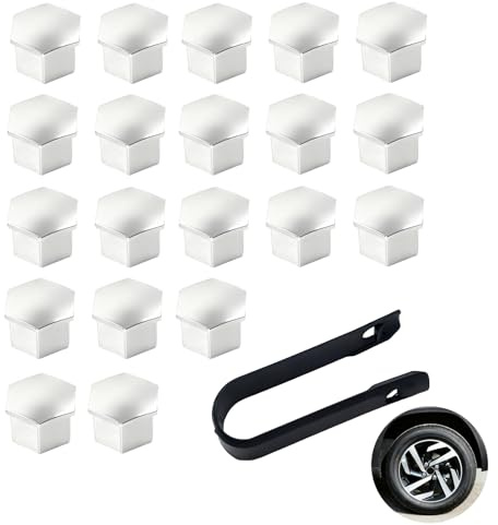 20 Stück Radschraubenkappen 17mm, Silber Schraubenkappen für Radmuttern, Sechskant Reifenmutternabdeckungen, Abdeckkappen für Radschrauben, Universal Radmuttern Kappen für Autos (17mm)