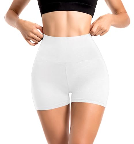 Sanpetix Sports Shorts Damen, High Waist Blickdicht Leggings Shorts für Damen Weiß 1 Pack SM