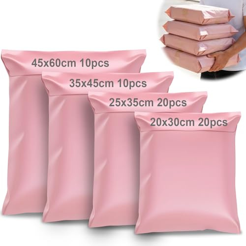 XRXYMQ Rosa Versandtaschen Kleidung Selbstklebend 60 Stück Mehrgrößen Set | Versandtüten, Blickdichte & Wasserabweisende Versandbeutel Für Textilien
