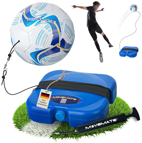 MOVEMATE® Fußball-Training Set inkl. Fußball mit Schnur | Beliebtes Fußball Geschenk für Jungen | Innovatives Trainingsgerät für Draußen, im Garten, auf dem Fußballplatz
