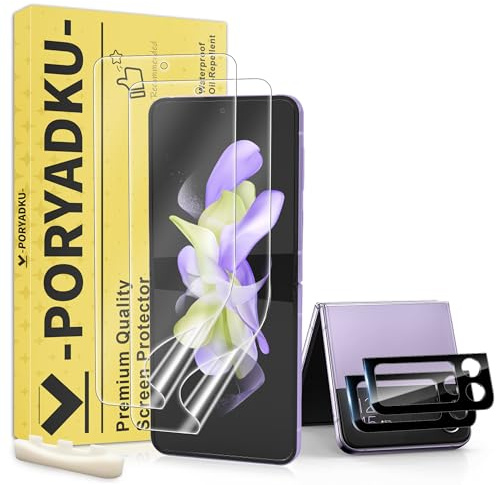 WILLONE Protection écran pour Samsung Galaxy Z Flip 4, Protection l'intérieur Souple 2 Pièces + Caméra Protecteur Verre Trempé 2 Pièces, 9H Dureté, Anti-empreintes digitales, Sans Bulle