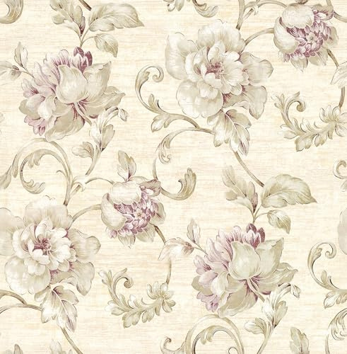OUSCACH Papier peint damassé français vintage beige à décoller et à coller - Papier peint épais amovible pour murs de salle de bain, chambre à coucher, décoration d'intérieur, 45 x 299,7 cm