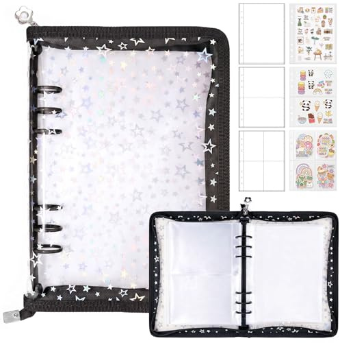 A5 Sticker Sammelalbum, 70 Seiten, 360 Fächer, Ringbuch mit Reißverschluss | PUYUKO Sticker Organizer und Sammelordner mit transparenten Hüllen für Fotokarten, Sammelkarten, Fotos, Postkarten, Schwarz